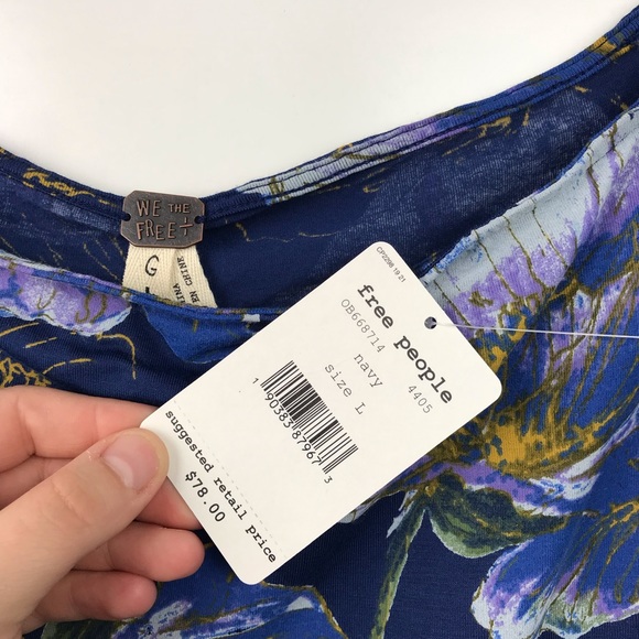 Free People | New Navy Floral Flare Bell Sleeve - Picture 4 of 7